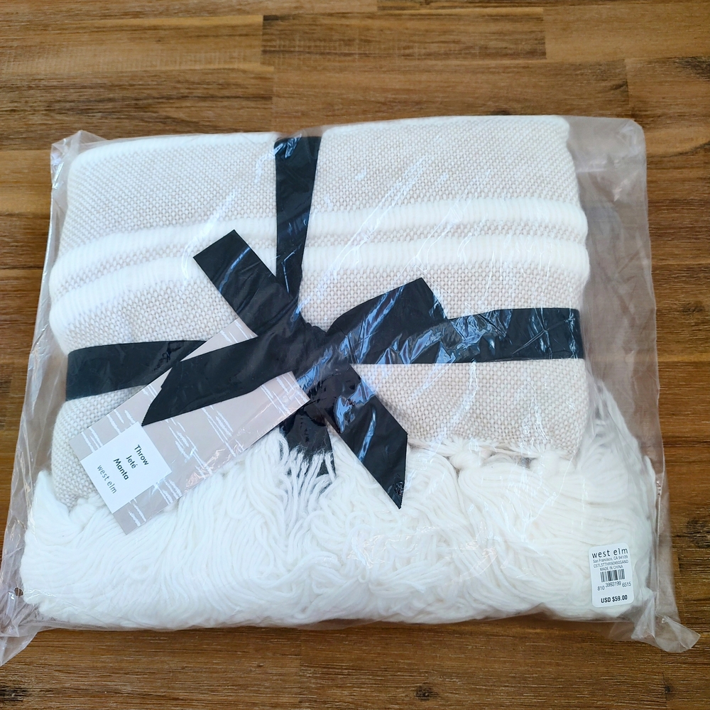 NEW West Elm White Textured Throw Blanket